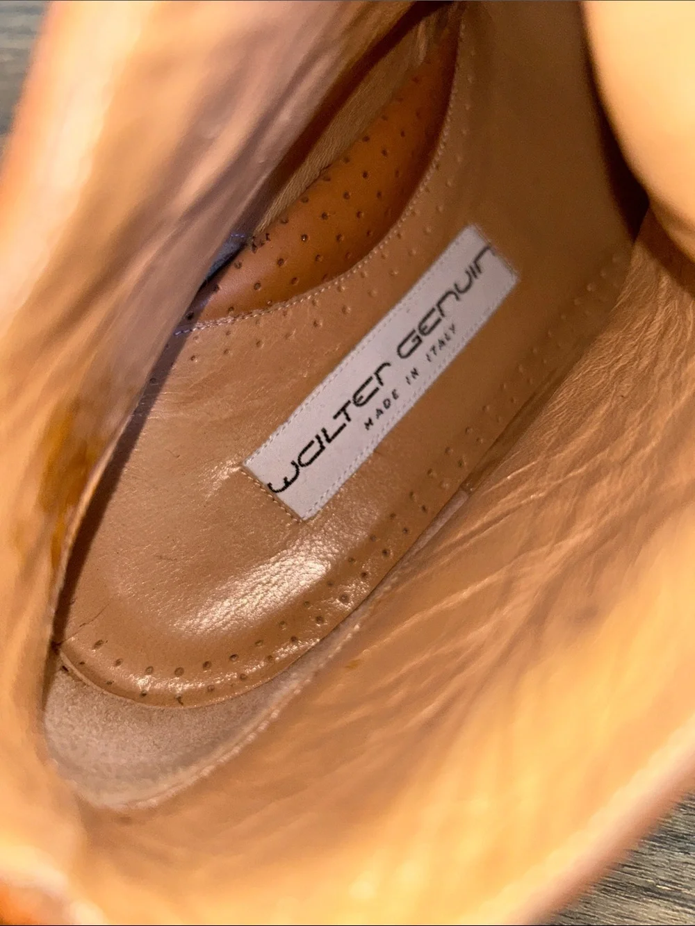 Walter Genuin Made in Italy Golf Shoes Cognac Leather Crocodile Embossed 8B